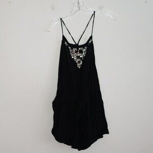 Black Embellished Neck Romper